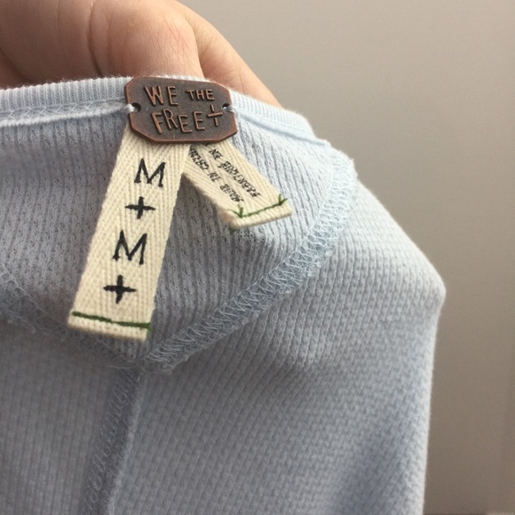 We The Free Thermal Blue Sweater Cuff Shirt Top - Picture 6 of 8